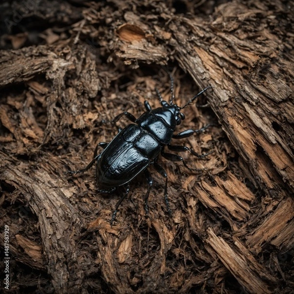Obraz A beetle under bark, winter hibernation, isolated