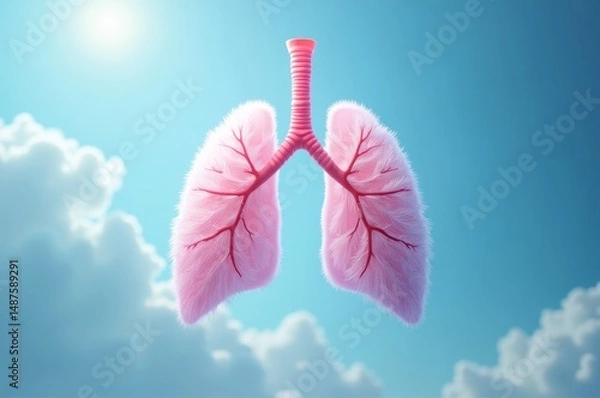 Fototapeta 3D rendering of human lungs in pink