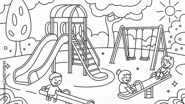 Obraz Coloring page of a playground black and white line art