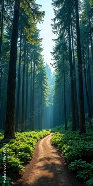 Fototapeta Sunlight streaming down on a forest path