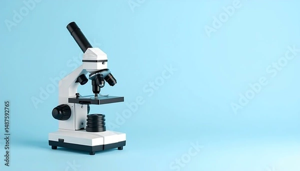 Fototapeta Modern Compound Microscope on Light Blue Background for Science