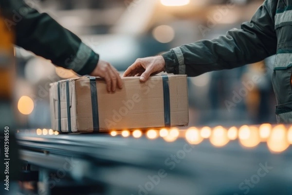 Fototapeta Efficient Loading of Crates onto Conveyor Belt in an Aircraft Background Showcasing Organized Process in Logistics Operations