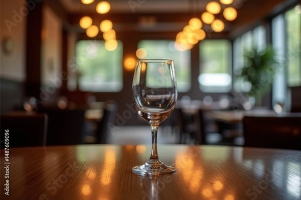 Obraz An empty wine glass on a table or Empty wine glass in restaurant setting