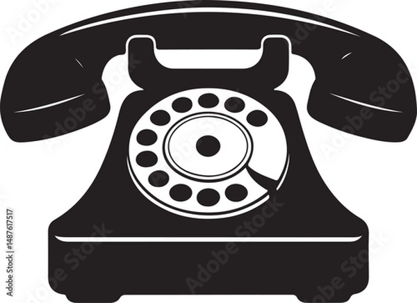 Fototapeta Vintage Telephone Silhouette black silhouette of a vintage telephone, representing communication, connection, and retro design.