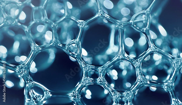 Fototapeta soap foam compounds under a microscope on a dark blue background