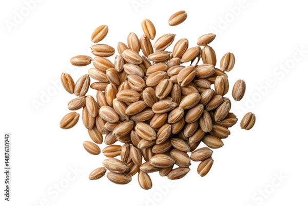 Fototapeta A handful of farro grains with a smooth surface, isolated on a transparent background, PNG file.