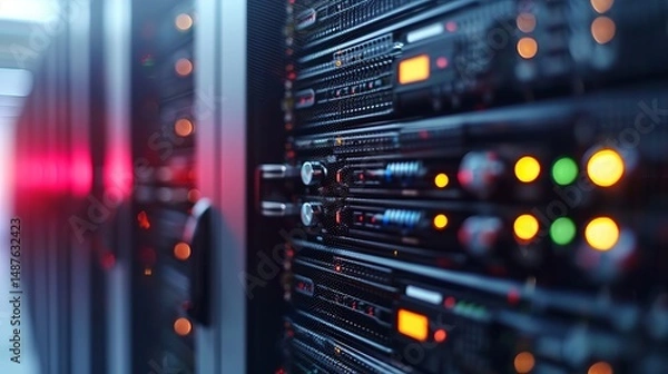 Fototapeta Data center and network devices in high-performance mode
