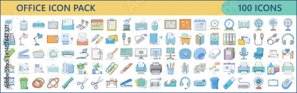 Fototapeta Collection of Office Icons for Designers and Developers in a Bright Style