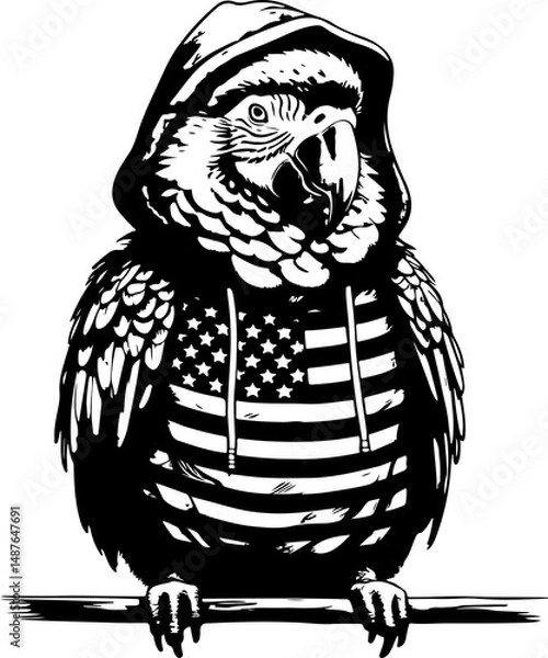 Obraz Vector art sketch depicts an owl face, an ancient animal symbol, perched on a branch, not caged