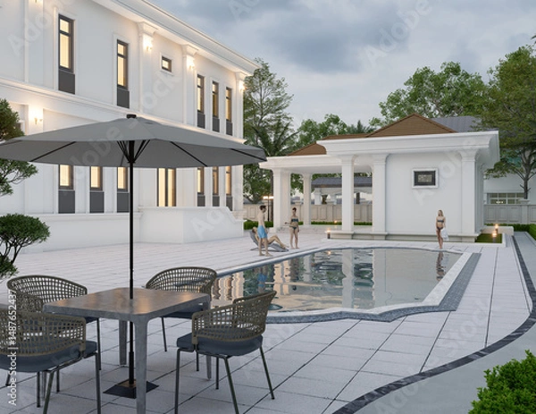Fototapeta 3d rendering of neoclassical villa, exterior design with Landscaped Grounds
