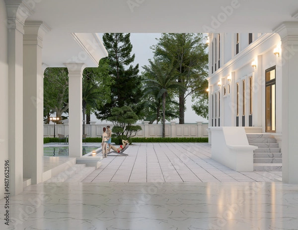 Fototapeta 3d rendering of neoclassical villa, exterior design with Landscaped Grounds