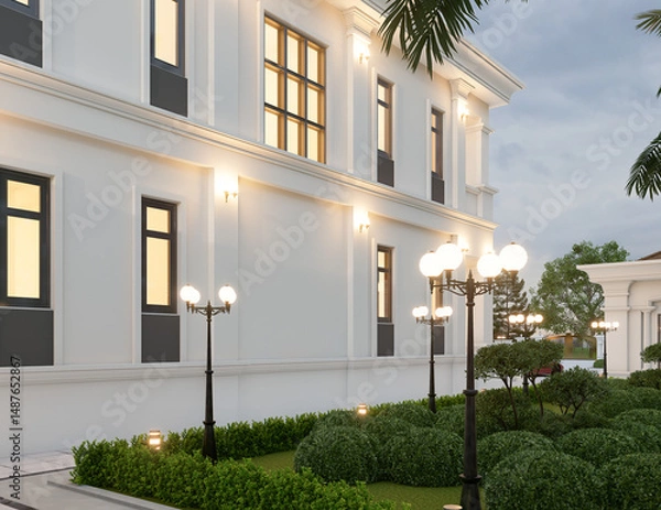Fototapeta 3d rendering of neoclassical villa, exterior design with Landscaped Grounds