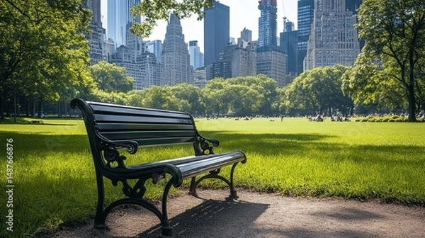 Obraz Central Park Bench with Manhattan Skyline