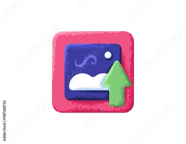 Obraz image uploader concept. upload image files. media, services, support, and technology. illustration of a photo symbol with an upward arrow. symbol or icon. flat style design with texture grain