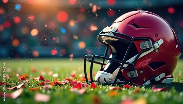 Obraz Close-up of celebratory confetti and football helmet , playoff, atmosphere