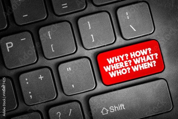 Fototapeta Why How Where What Who When button on keyboard, concept background