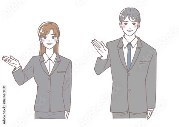 Fototapeta こちらへどうぞとご案内しているビジネスマンのイラストセット