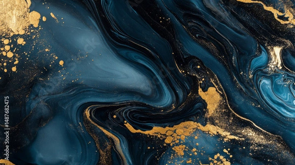 Obraz Abstract modern blue gold background. Liquid Marble. Luxury background for banner, invitation, greeting card, wallpaper