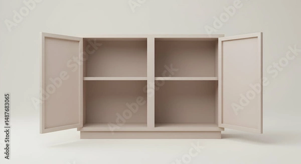 Fototapeta cabinet,  cupboard,  storage, Empty Beige Cabinet with Open Doors