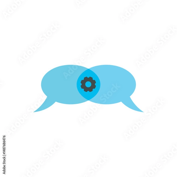 Fototapeta Chat buble with gear. Blue speech bubble with gear inside. Symbolizes technical support, IT communication, or automated chatbot services.