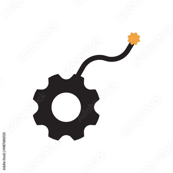 Fototapeta Gear bomb icon vector illustration. Tech configuration icon showing a gear connected to a cable. Perfect for system setup, technology integration, or network installation visuals.