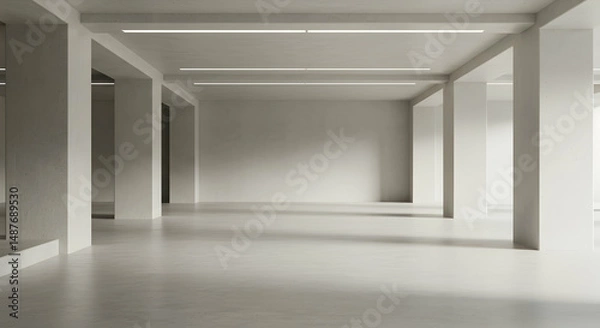 Fototapeta empty,  space,  room, Minimalist Modern Empty Space with Concrete Pillars and Polished Floor
