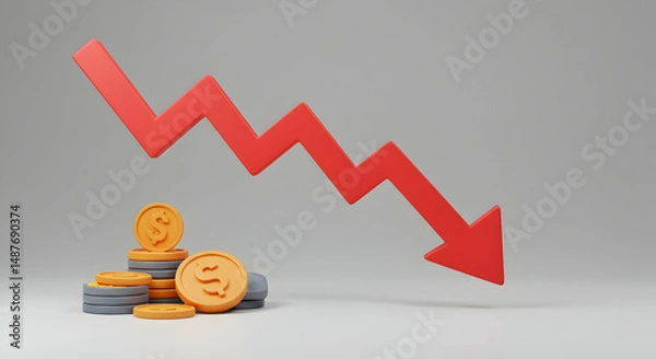 Fototapeta falling arrow,  down arrow,  red arrow, Falling Prices, Economic Downturn, Financial Crisis Concept