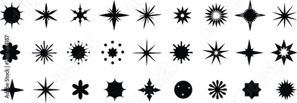 Fototapeta Shine star sparkle vector set. Sparkle star icons collection. Shine icon. Decorative twinkle and bursts forms, abstract shining flash symbols shapes, geometric graphic elements