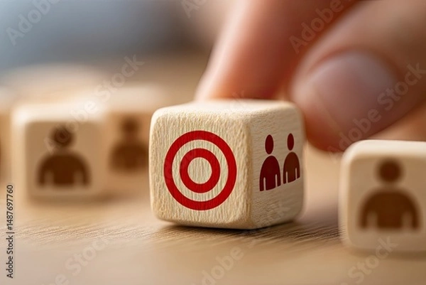 Obraz Target Audience: Wooden Cubes Illustrate Marketing Strategy