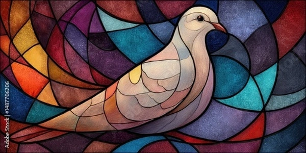 Fototapeta A multicolored stained glass dove in an abstract design