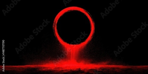 Fototapeta Abstract red ringed circle against black background