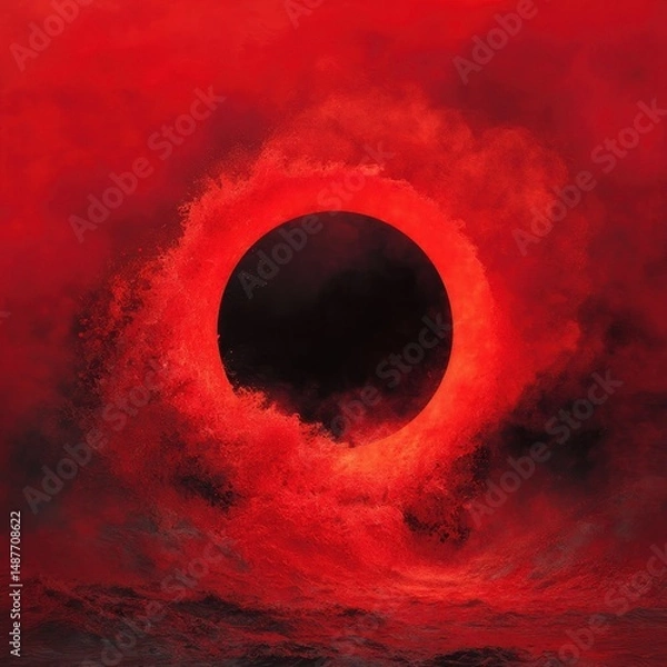 Fototapeta Crimson waves encircle a dark, central void.