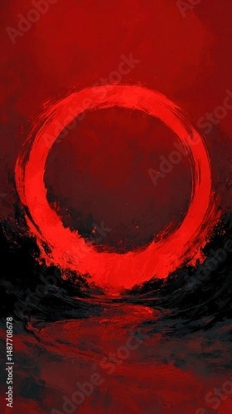 Fototapeta Intense red circular design on a dark background.