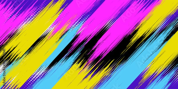 Obraz Sports Background with Colorful Brush and Halftone Effect. Grunge Banner with Brush Texture Elements