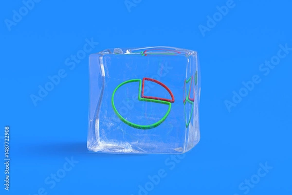 Fototapeta Pie chart in ice cube. 3d illustration
