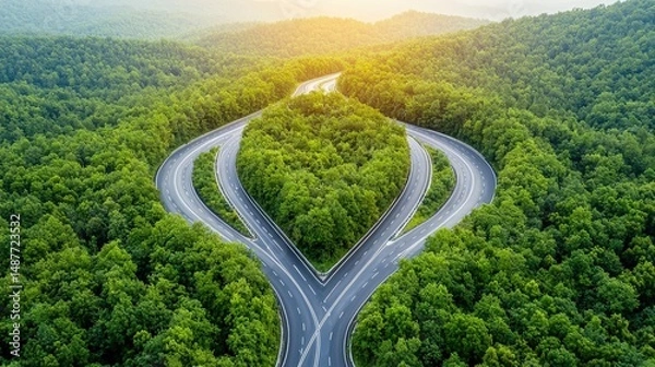 Fototapeta the aerial view shows a complex network of roads and interchanges converging and diverging at a major highway crossroad intersection