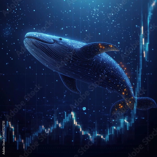 Fototapeta Crypto Whales manipulate the market and effect to the bitcoin and other cryptocurrencies whale pull up the exchange rate on the graph. High quality photo