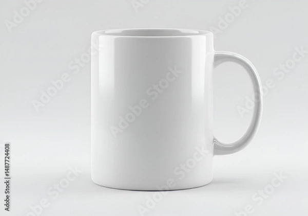 Fototapeta Sleek white mug with a glossy finish in a pristine studio setting, ideal for modern product mockups