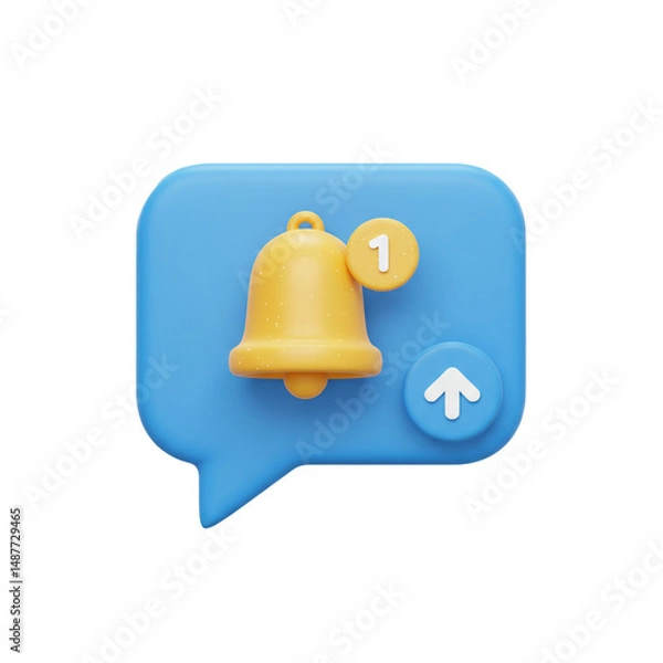 Fototapeta Captivating 3D Notification Icon Representing Alertness with a Bell and Upward Arrow, Signifying Communication and Timely Update Deliveries