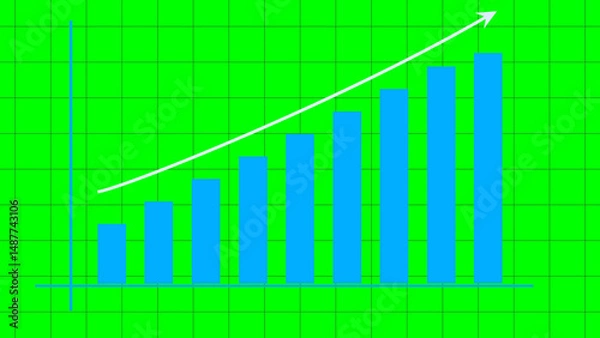 Fototapeta Upward Bar Graph with Curved Arrow Representing Business Growth on Green Screen