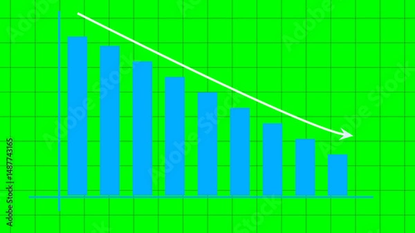 Fototapeta Downward Bar Graph Showing Financial Decline on Green Screen