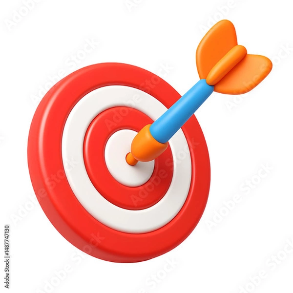 Fototapeta 3D Target arrow success icon. Dart arrow on target dartboard. Cartoon plastic style. PNG