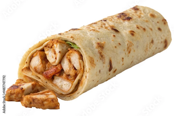 Fototapeta chicken paratha roll isolated on Transparent Background