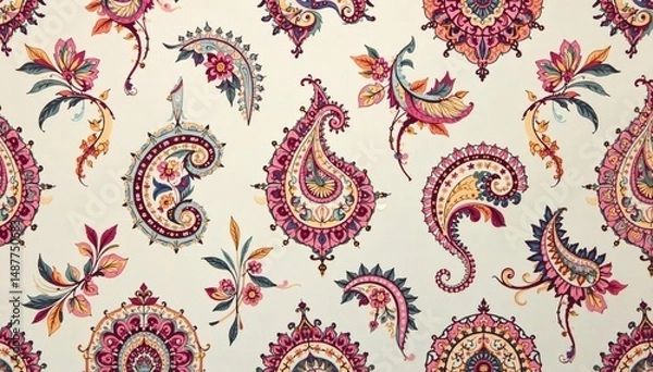 Obraz Subtle paisley print, soft muted color palette Elegant, seamless background texture , muted tones, curvy, subtle