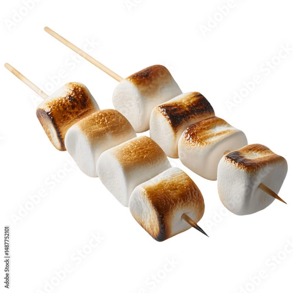 Obraz Toasted Marshmallows on Skewers, Sweet and Simple Dessert Delight, Transparent Background