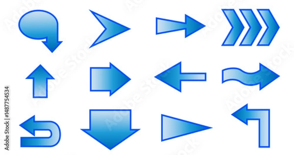 Obraz Arrows with blue gradient pointing in different directions on white background.