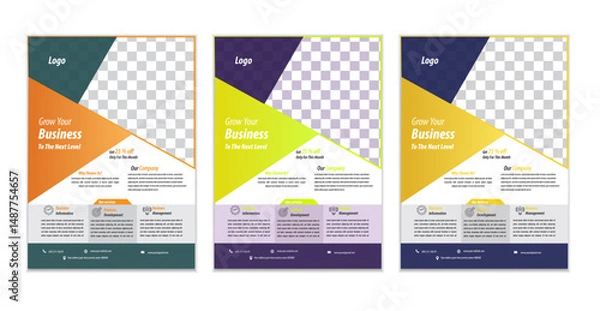 Fototapeta  a bundle of 3 templates business flyer design, in blue color, and modern design,marketing,business proposal, promotion, advertise, publication and editable vector template design