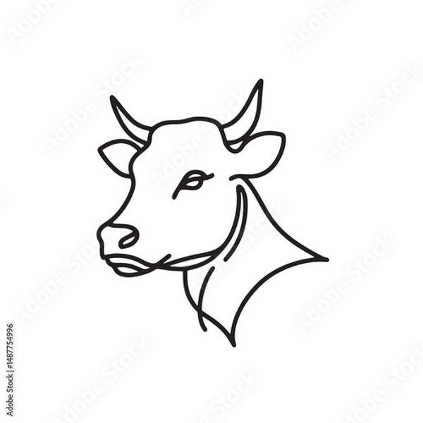 Fototapeta cow head vector  simple continuous one line drawing 