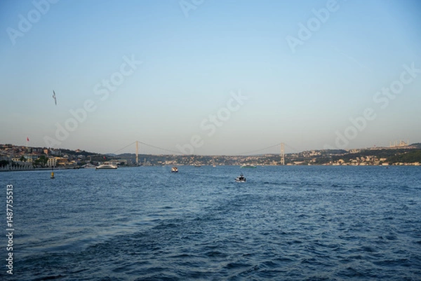 Fototapeta view of the bosphorus strait in istanbul turkey at daytime with blue sky