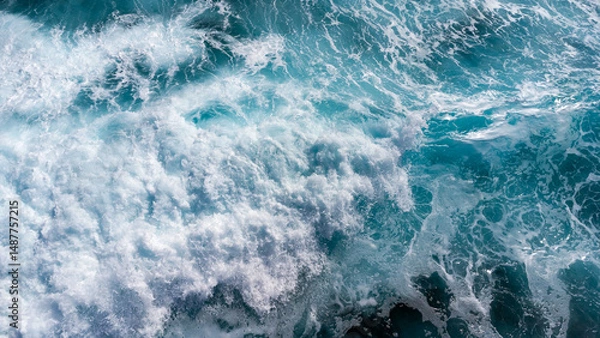 Fototapeta raging powerful ocean waves aerial view